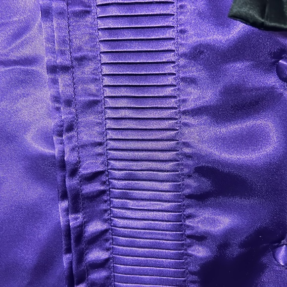 Vintage '80's Tan F Jay Tuxedo Pleated Button Down Blouse w/Shoulder Pads Sz 8 - Picture 2 of 9